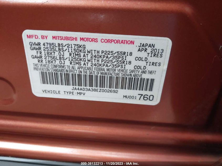 2014 MITSUBISHI OUTLANDER SE - JA4AD3A38EZ002692
