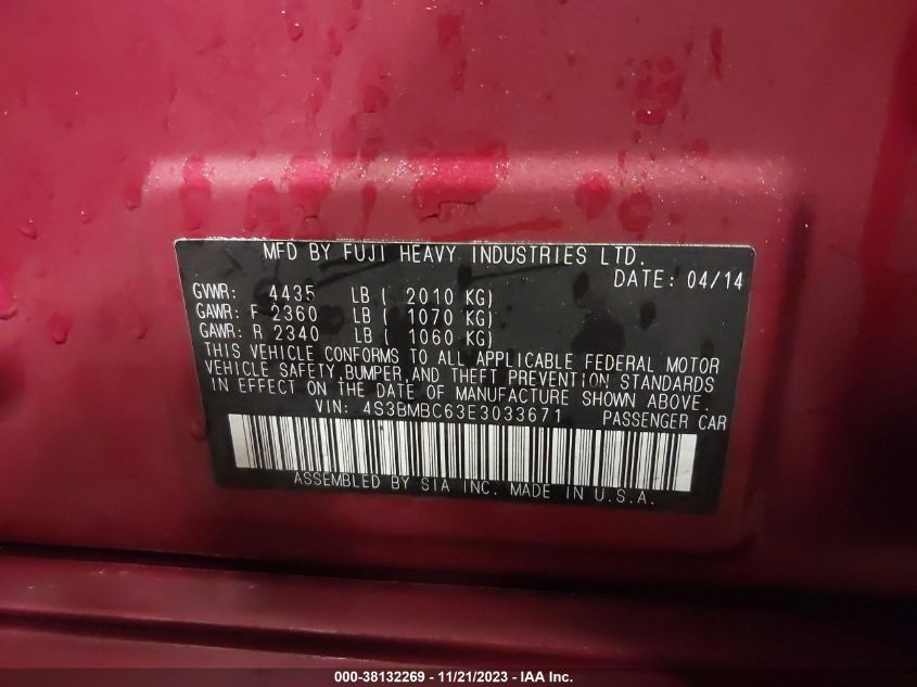 2014 SUBARU LEGACY 2.5I PREMIUM - 4S3BMBC63E3033671
