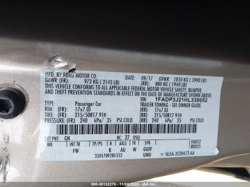 2017 FORD FOCUS TITANIUM - 1FADP3J21HL338652
