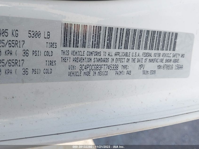2015 DODGE JOURNEY SXT - 3C4PDCBB3FT745338