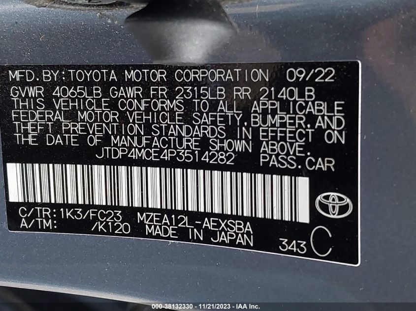 2023 TOYOTA COROLLA SE - JTDP4MCE4P3514282