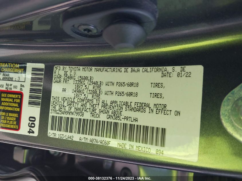 2022 TOYOTA TACOMA LIMITED - 3TMGZ5AN9NM479938