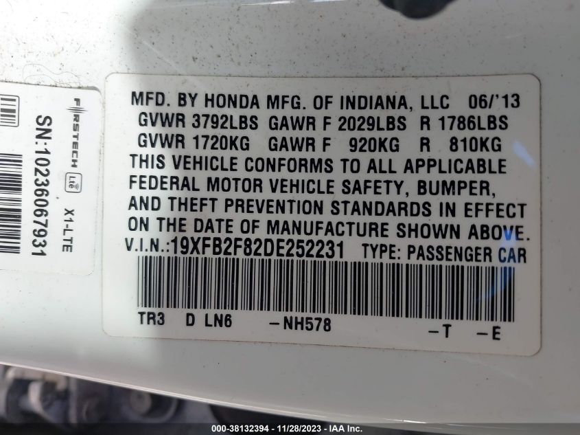 2013 HONDA CIVIC EX - 19XFB2F82DE252231