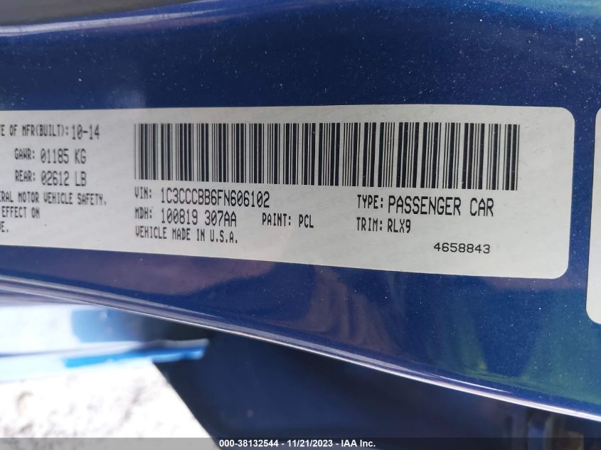 2015 CHRYSLER 200 S - 1C3CCCBB6FN606102