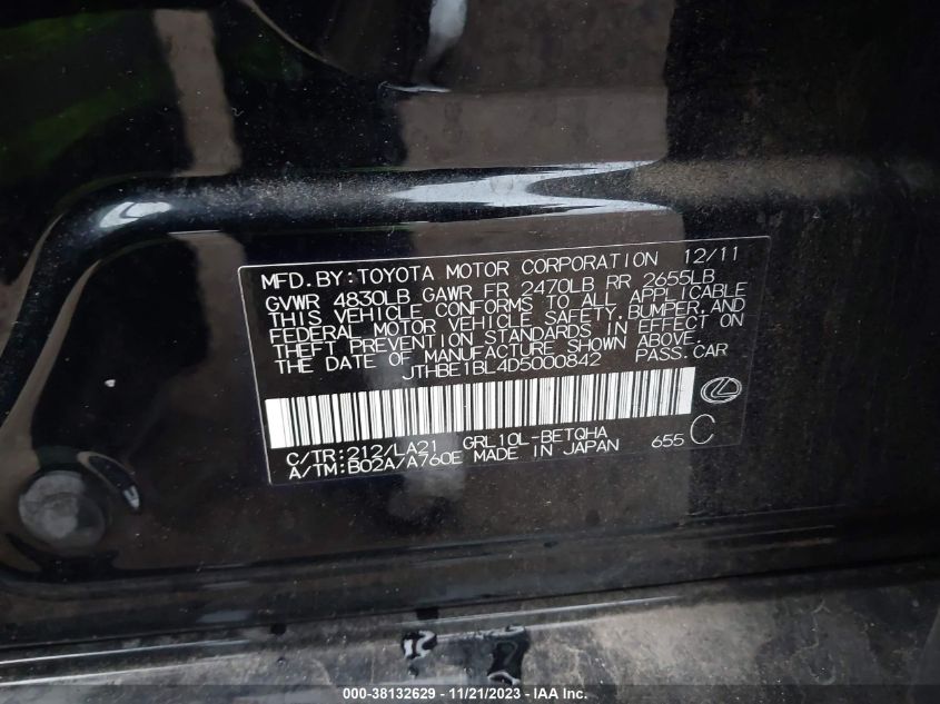 2013 LEXUS GS 350 - JTHBE1BL4D5000842