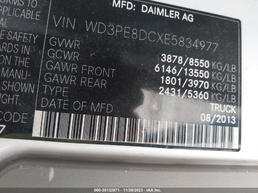 2014 MERCEDES-BENZ SPRINTER 2500 - WD3PE8DCXE5834977