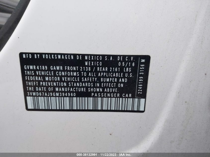 2016 VOLKSWAGEN JETTA 1.4T SE - 3VWD67AJ9GM394960