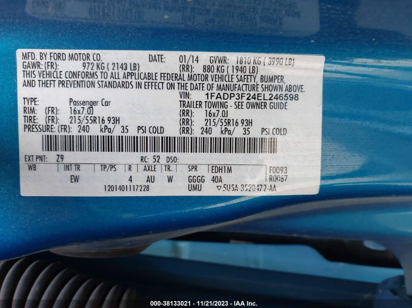 2014 FORD FOCUS - 1FADP3F245L246598