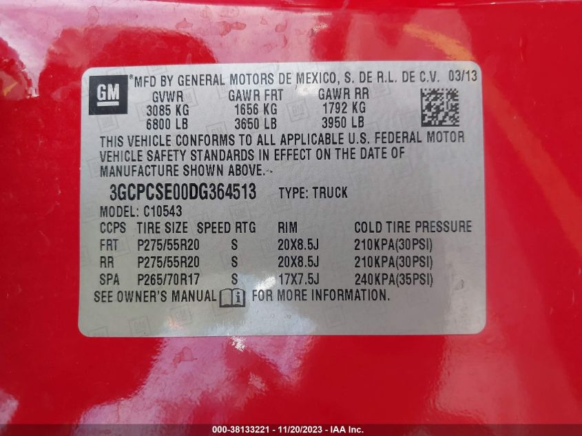 2013 CHEVROLET SILVERADO 1500 LT - 3GCPCSE00DG364513
