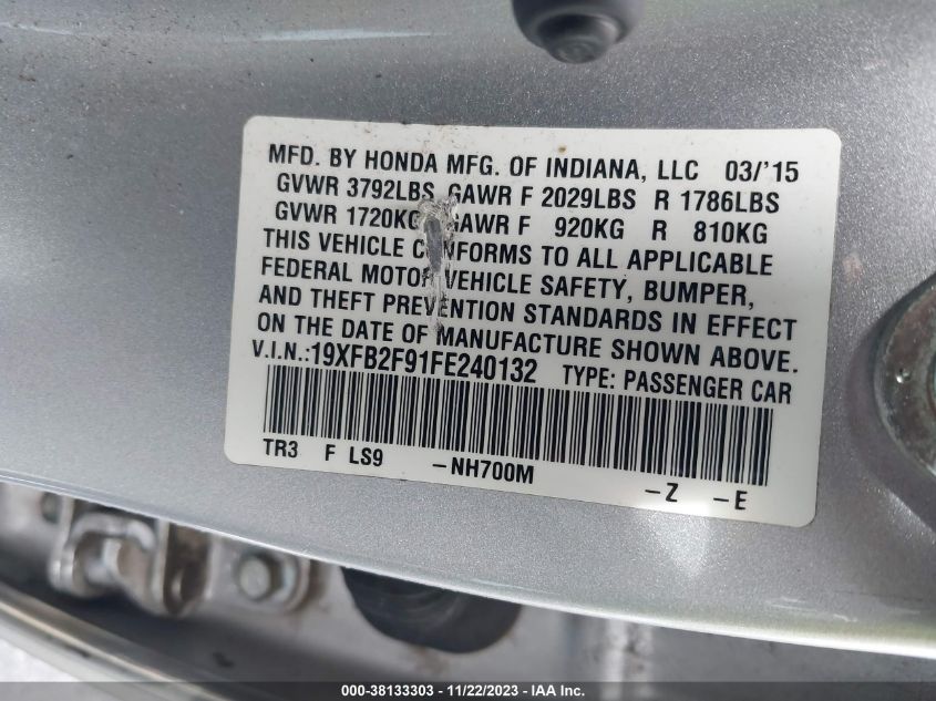 2015 HONDA CIVIC EX-L - 19XFB2F91FE240132