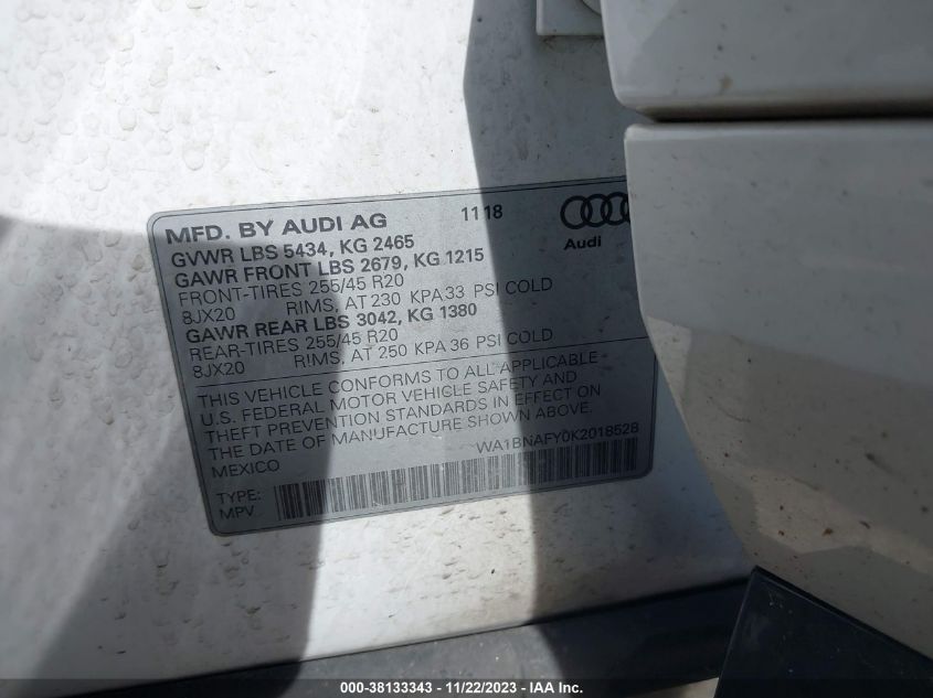 WA1BNAFY0K2018528 2019 AUDI Q5, photo no. 9