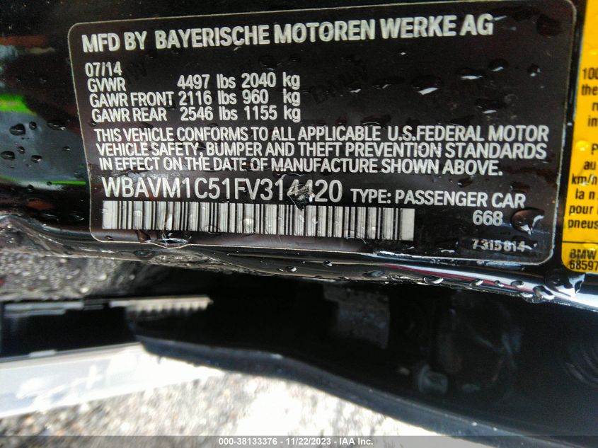 2015 BMW X1 SDRIVE28I - WBAVM1C51FV314420
