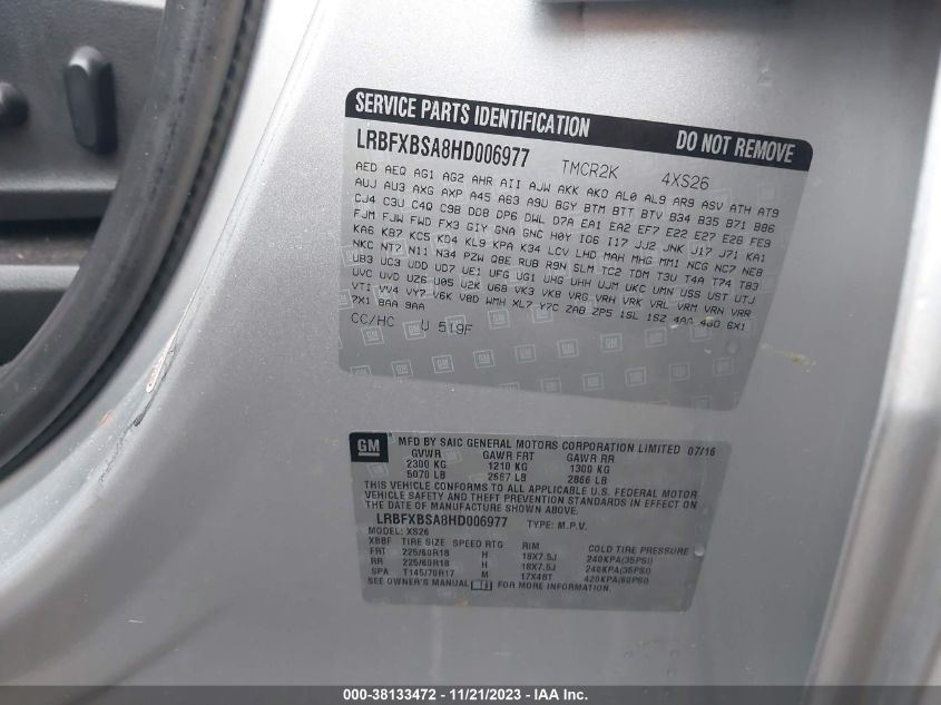 2017 BUICK ENVISION ESSENCE - LRBFXBSA8HD006977
