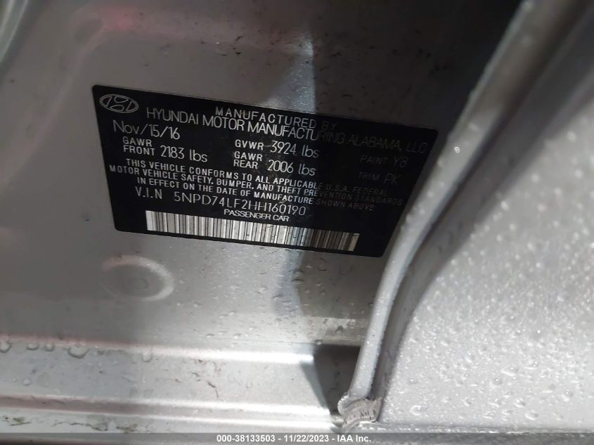 2017 HYUNDAI ELANTRA SE - 5NPD74LF2HH160190