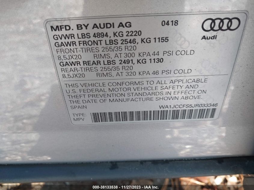 2018 AUDI Q3 2.0T PREMIUM - WA1JCCFS5JR033346