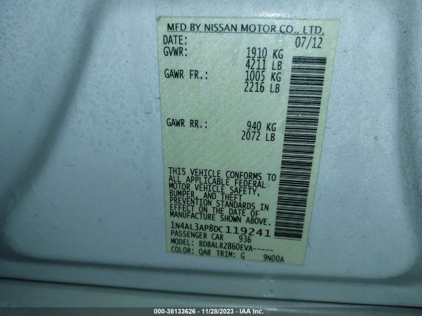 2013 NISSAN ALTIMA 2.5 S - 1N4AL3AP8DC119241