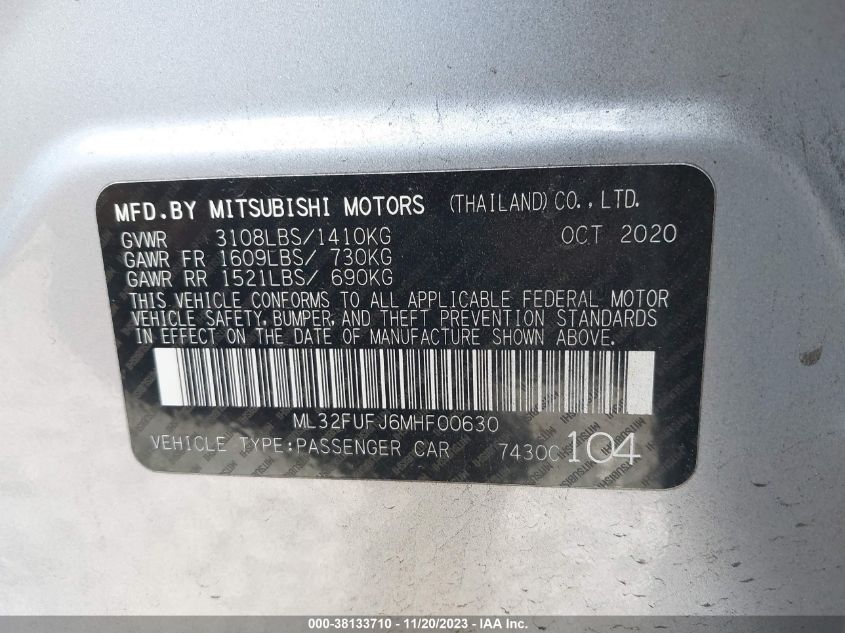 ML32FUFJ6MHF00630 | 2021 MITSUBISHI MIRAGE G4