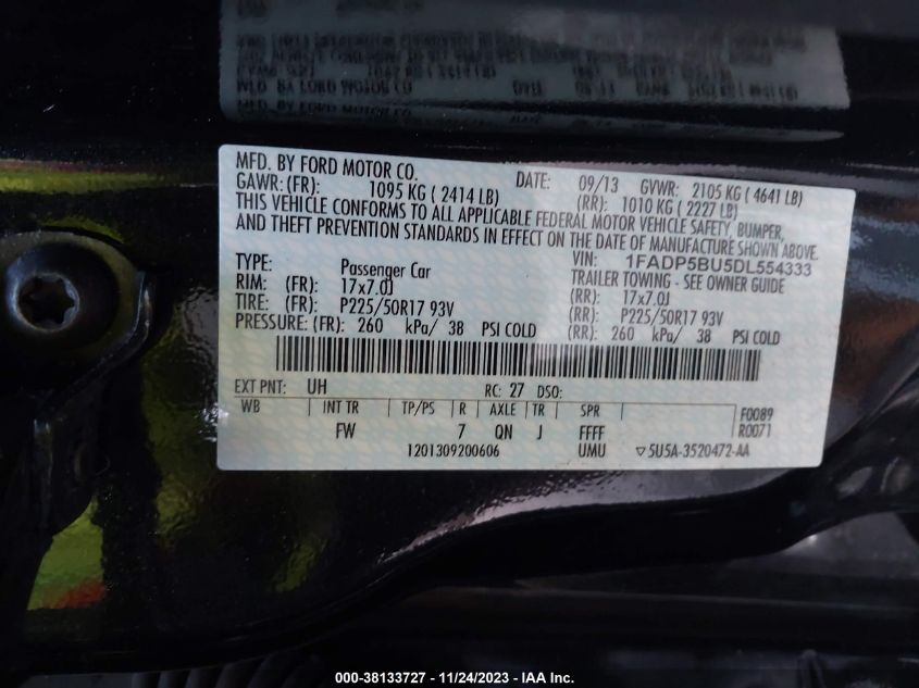2013 FORD C-MAX HYBRID SEL - 1FADP5BU5DL554333