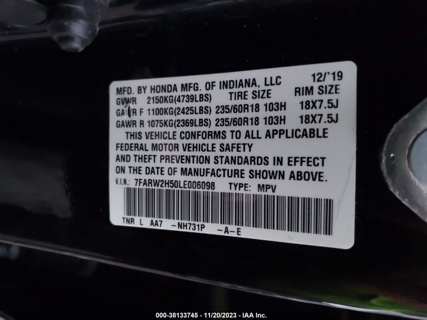 2020 HONDA CR-V EX - 7FARW2H50LE006098