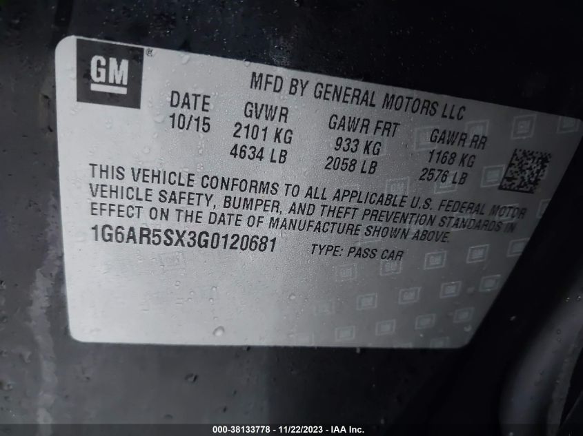 2016 CADILLAC CTS LUXURY COLLECTION - 1G6AR5SX3G0120681