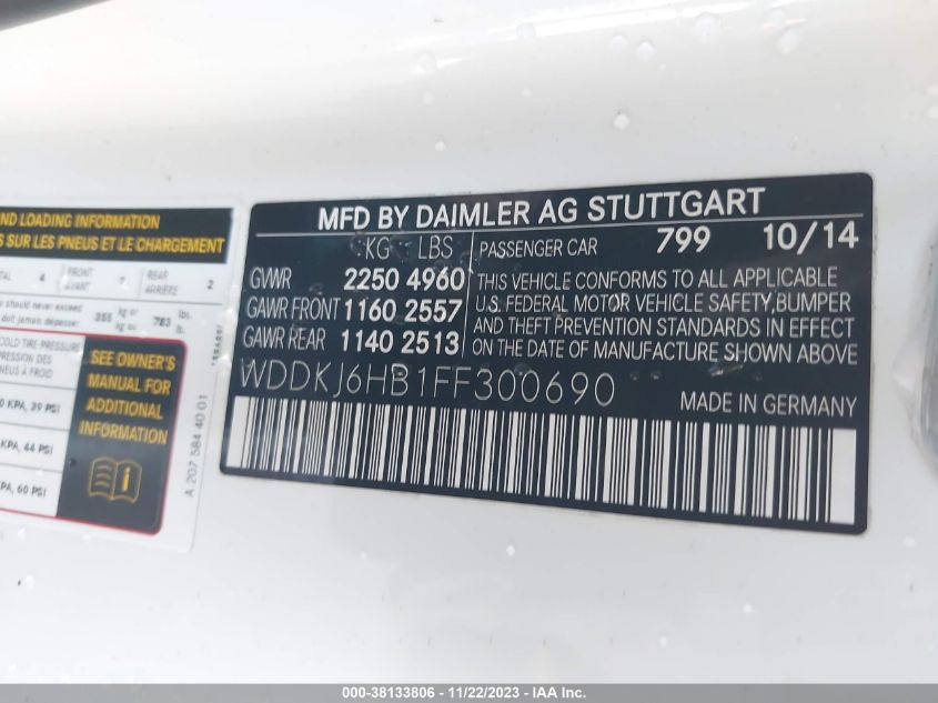 2015 MERCEDES-BENZ E 400 4MATIC WDDKJ6HB1FF300690