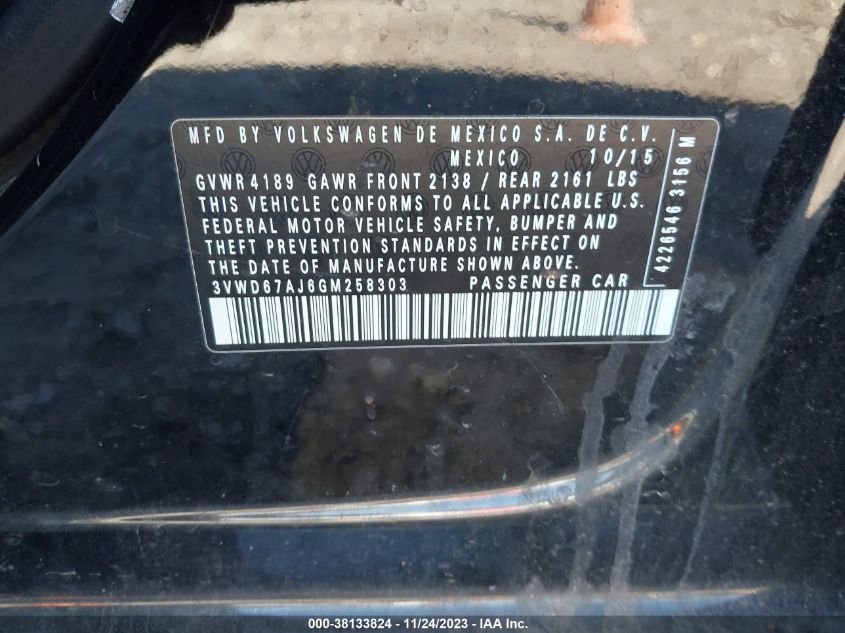 2016 VOLKSWAGEN JETTA SE - 3VWD67AJ6GM258303