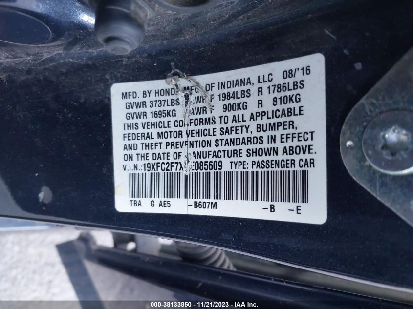 2016 HONDA CIVIC EX - 19XFC2F7XGE085609