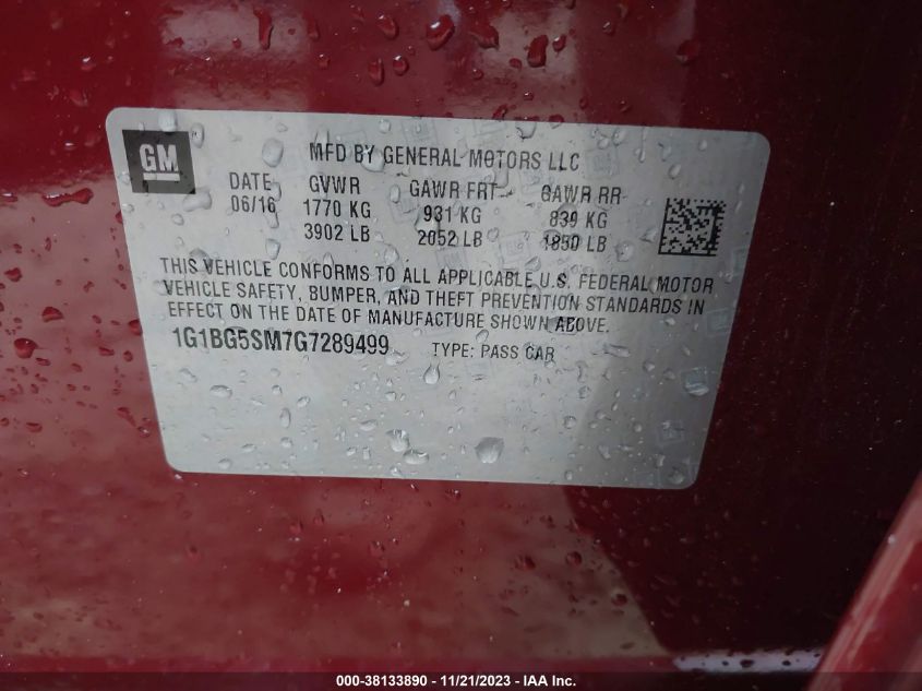 2016 CHEVROLET CRUZE PREMIER AUTO - 1G1BG5SM7G7289499