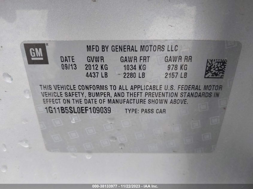 2014 CHEVROLET MALIBU 1LS - 1G11B5SL0EF109039