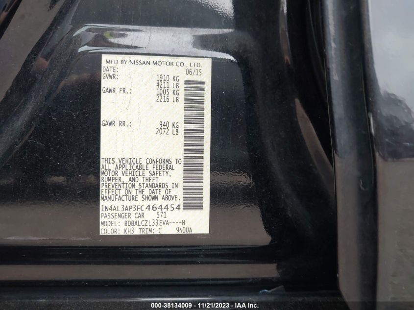 2015 NISSAN ALTIMA 2.5 S - 1N4AL3AP3FC464454