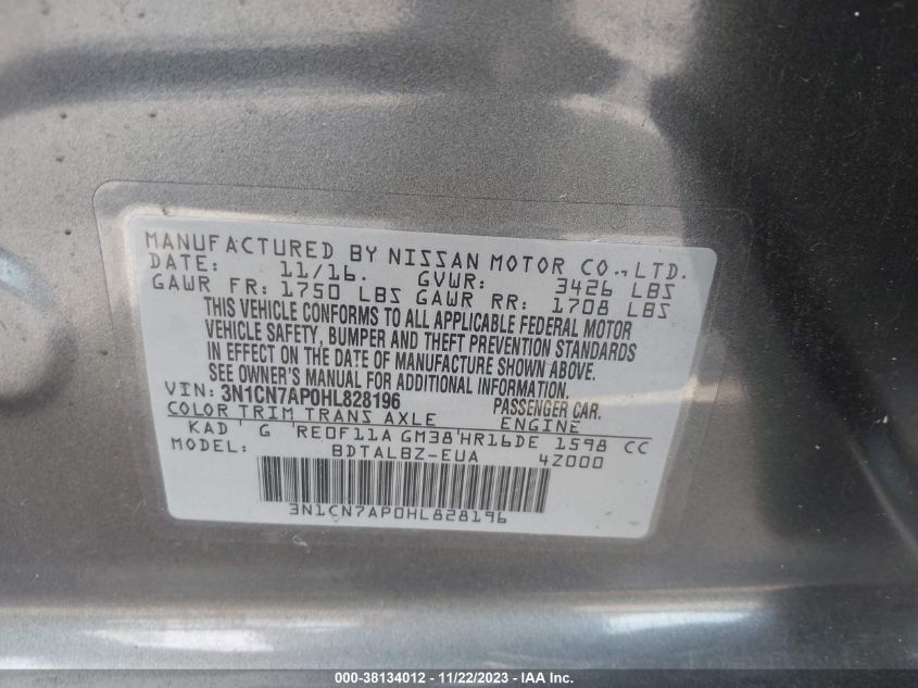 2017 NISSAN VERSA 1.6 SV - 3N1CN7AP0HL828196
