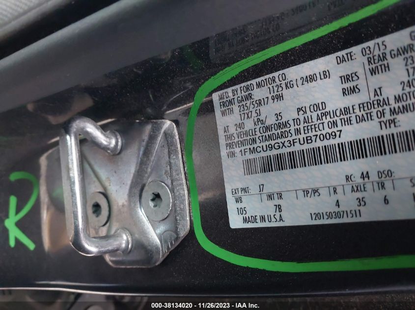 2015 FORD ESCAPE SE - 1FMCU9GX3FUB70097