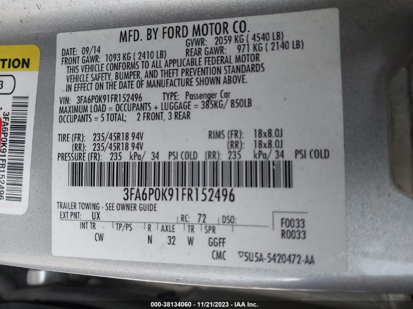 2015 FORD FUSION TITANIUM - 3FA6P0K91FR152496