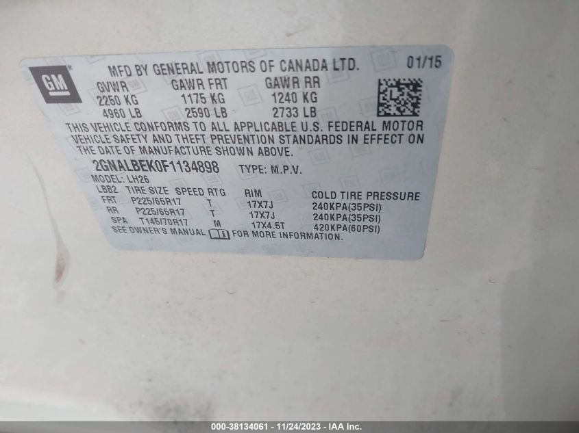 2015 CHEVROLET EQUINOX 1LT - 2GNALBEK0F1134898