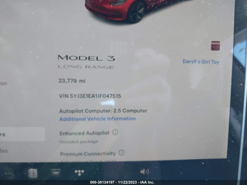 2018 TESLA MODEL 3 LONG RANGE/MID RANGE - 5YJ3E1EA1JF047515