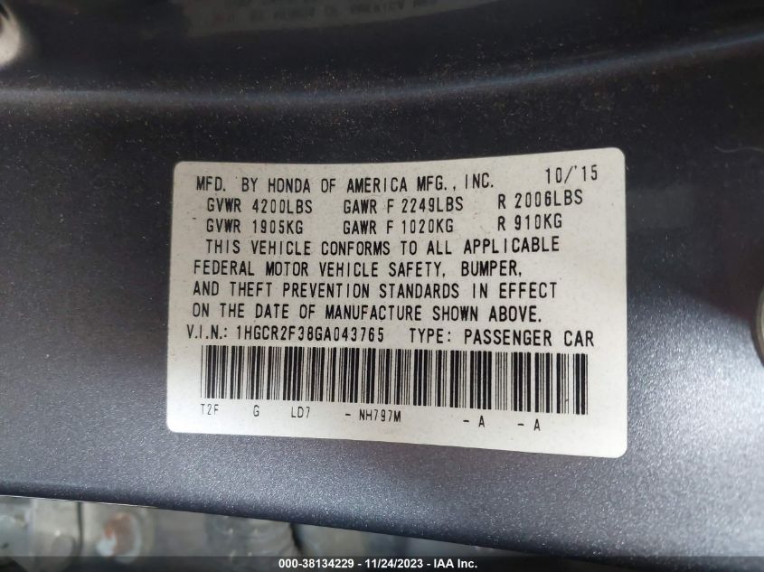 2016 HONDA ACCORD LX - 1HGCR2F38GA043765