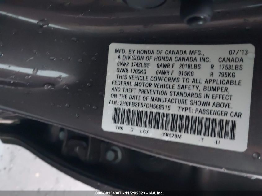 2013 HONDA CIVIC LX - 2HGFB2F57DH568915