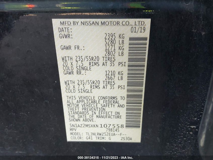 2019 NISSAN MURANO SL - 5N1AZ2MSXKN107558