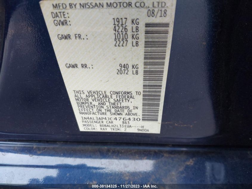 2018 NISSAN ALTIMA 2.5 SR - 1N4AL3AP4JC476430