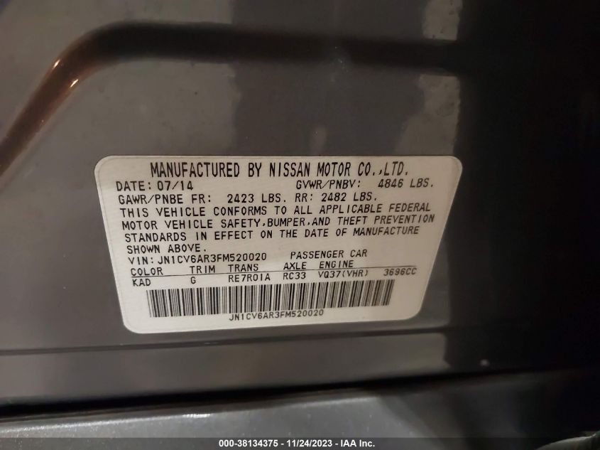 2015 INFINITI Q40 JN1CV6AR3FM520020