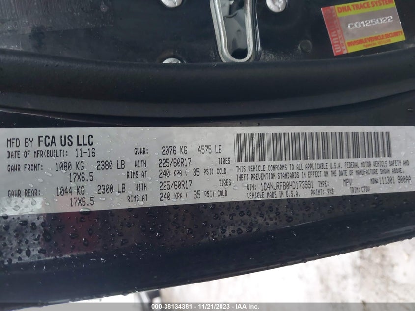 VIN 1C4NJRFB0HD173991 2017 JEEP PATRIOT LATITUDE 4X4