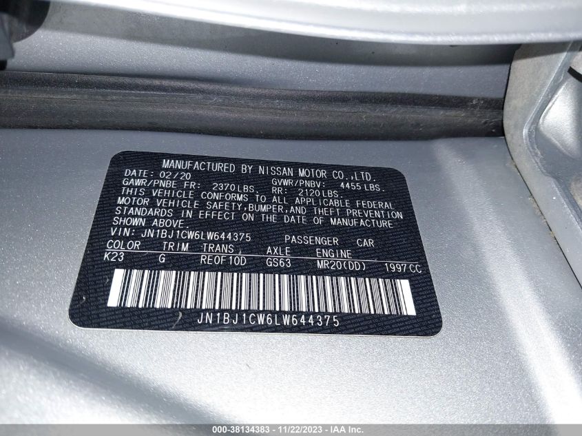 2020 NISSAN ROGUE SPORT S AWD XTRONIC CVT - JN1BJ1CW6LW644375