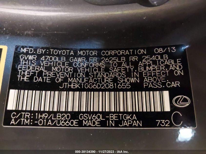 2013 LEXUS ES 350 4DR SDN - JTHBK1GG6D2081655