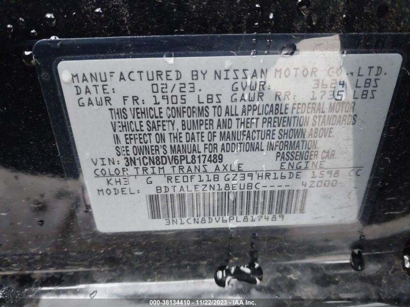 2023 NISSAN VERSA 1.6 S XTRONIC CVT - 3N1CN8DV6PL817489