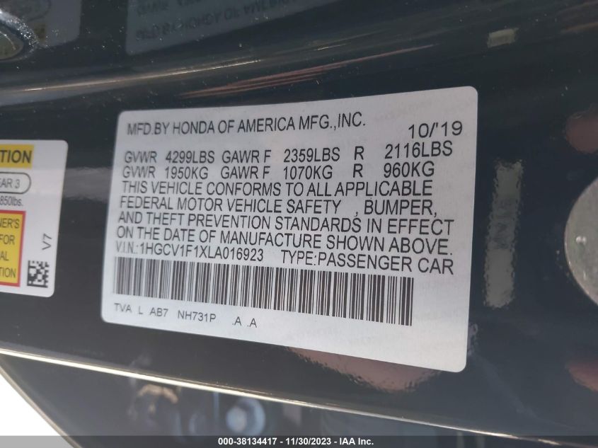 2020 HONDA ACCORD LX - 1HGCV1F1XLA016923