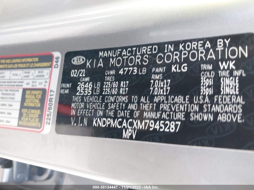 2021 KIA SPORTAGE LX - KNDPMCACXM7945287