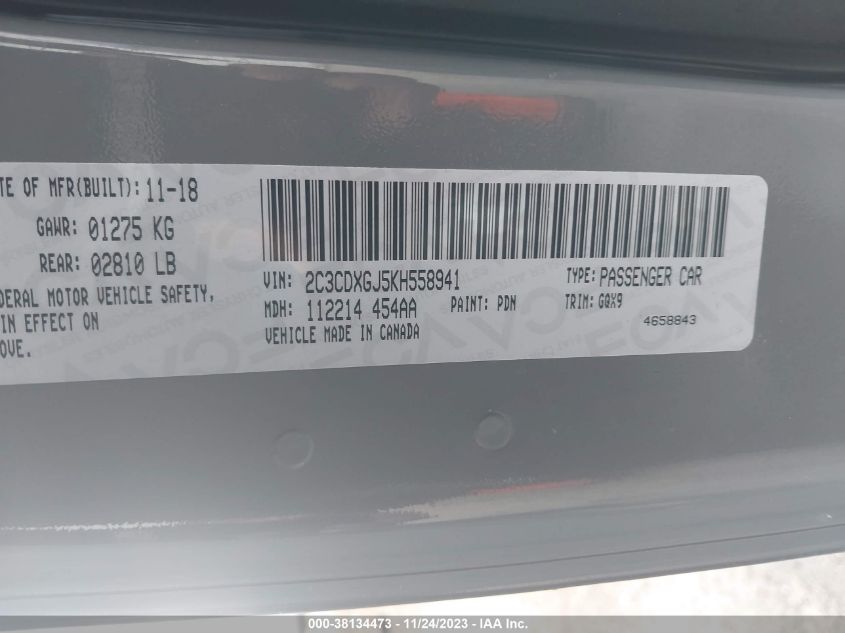 2019 DODGE CHARGER SCAT PACK - 2C3CDXGJ5KH558941