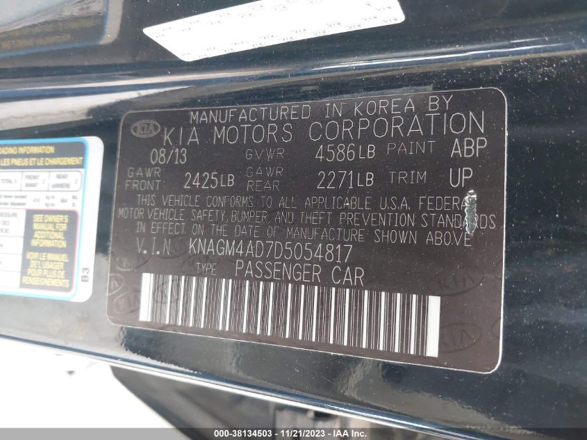 2013 KIA OPTIMA HYBRID LX - KNAGM4AD7D5054817