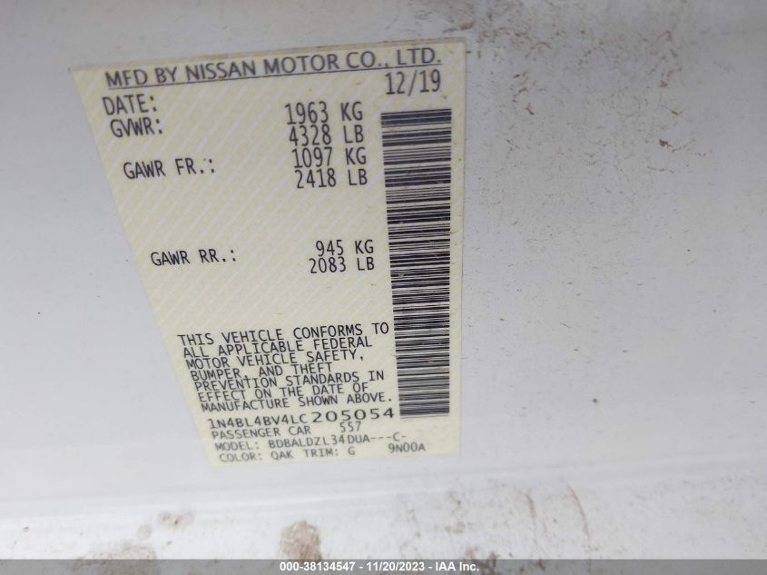 2020 NISSAN ALTIMA 2.5 S - 1N4BL4BV4LC205054