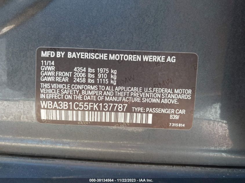 2015 BMW 320I - WBA3B1C55FK137787